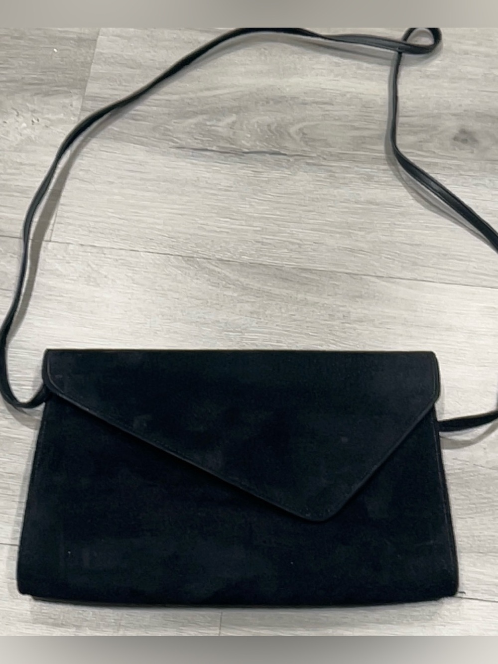 Comeco Black Suede Leather Envelope Crossbody Bag Vintage Purse Fixed Strap 10x6